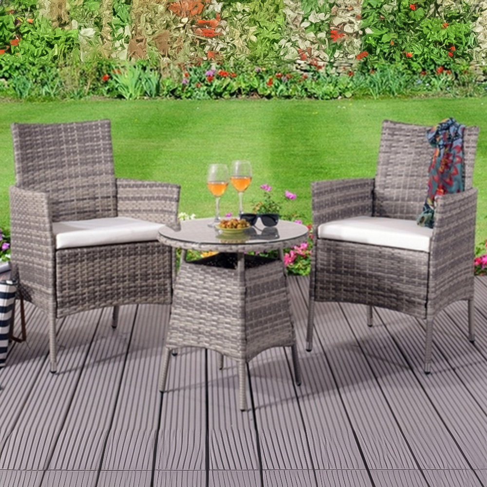 Brooklyn 2 Seater Rattan Bistro Set with Cover Grey Image 1