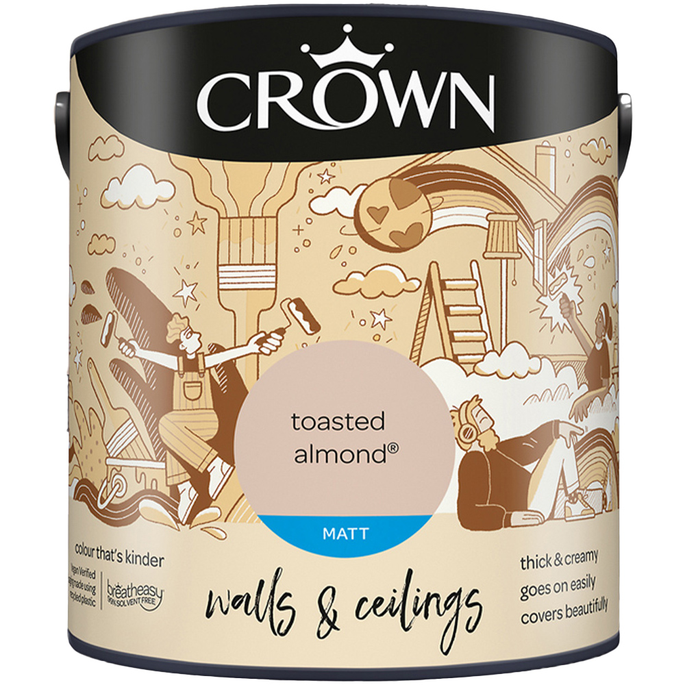 Crown Breatheasy Walls & Ceilings Toasted Almonds Matt Emulsion Paint 2.5L Image 2