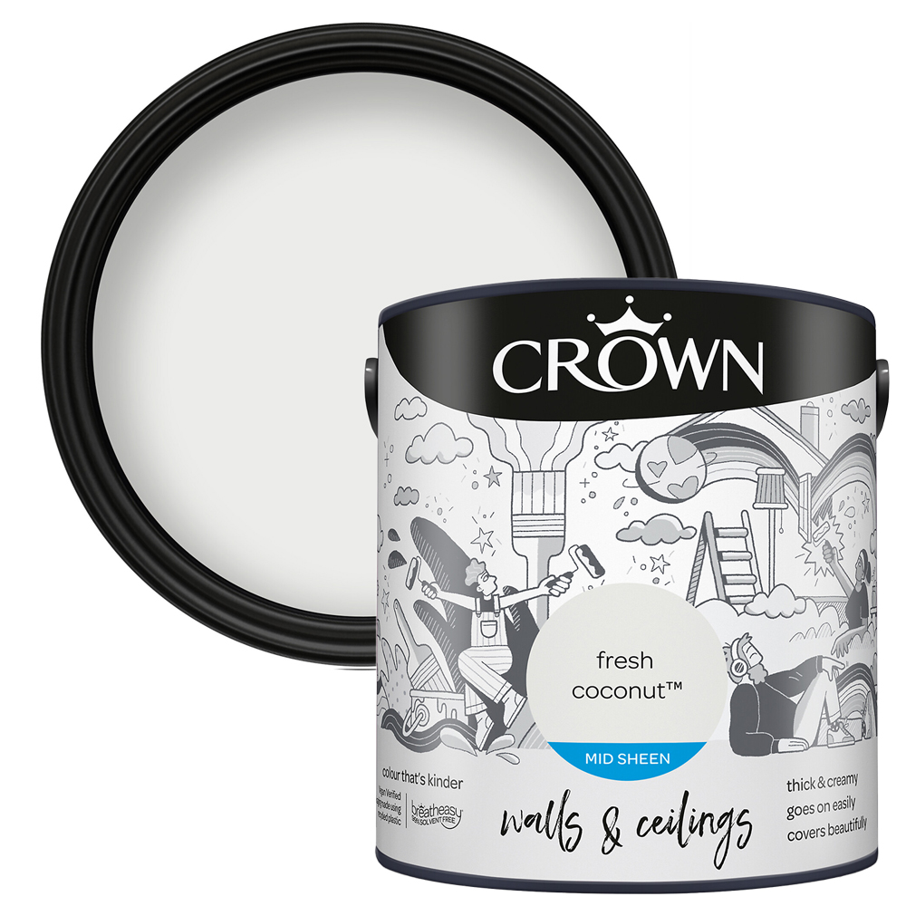 Crown Walls & Ceilings Fresh Coconut Mid Sheen Emulsion Paint 2.5L Image 1
