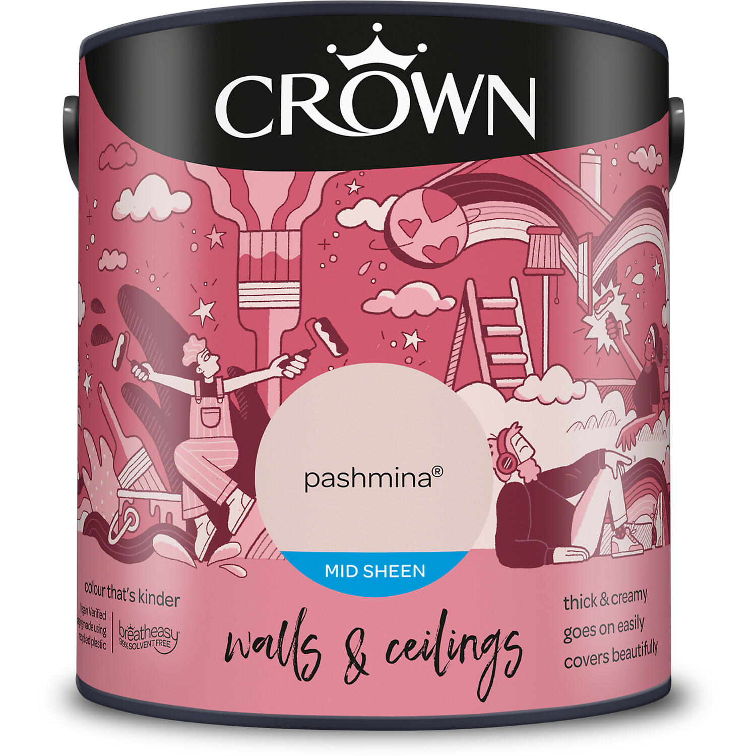 Crown Walls & Ceilings Pashmina Mid Sheen Emulsion Paint 2.5L Image 2