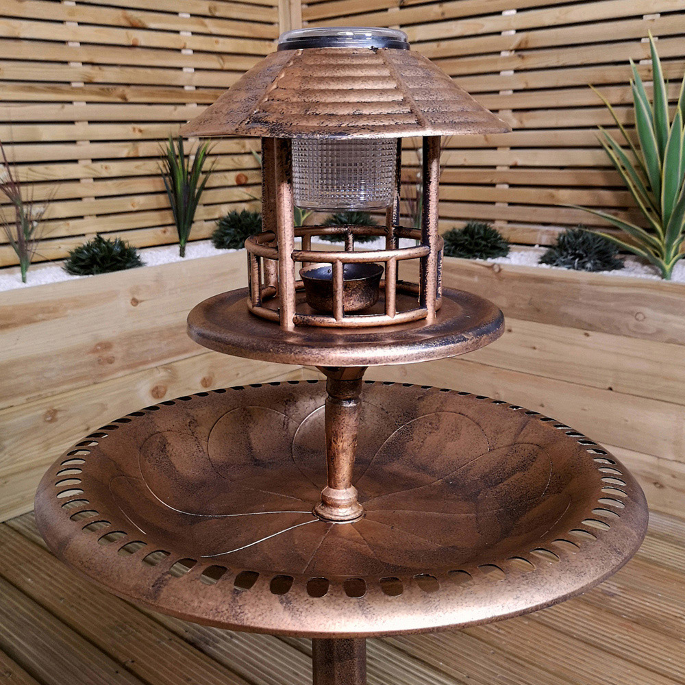 Bronze Effect Resin Garden Bird Bath and Table with Light Image 3
