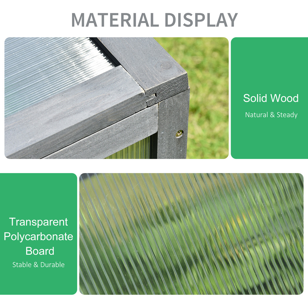 Outsunny Grey Wooden Polycarbonate Cold Frame with Top Cover Image 6