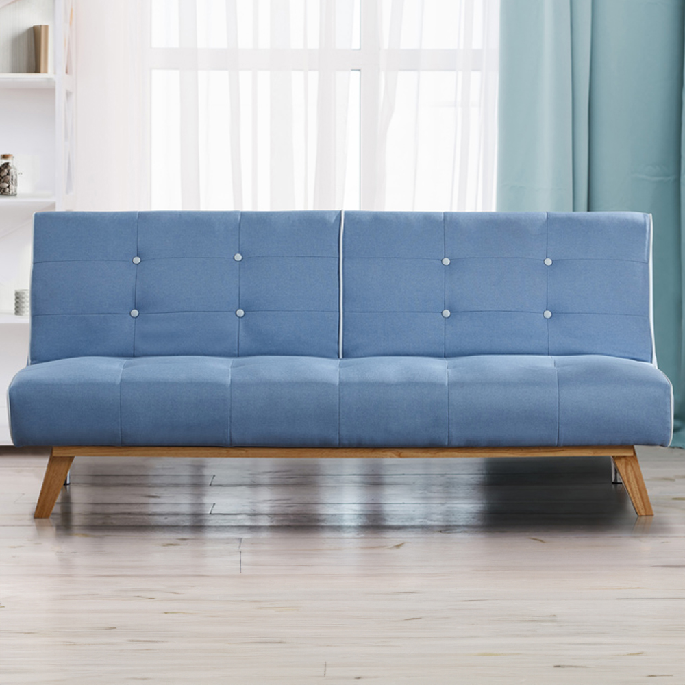 Brooklyn Double Sleeper Grey Blue Sofa Bed with Wooden Leg Image 1