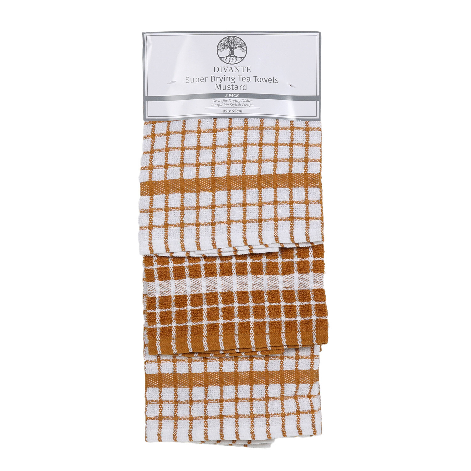 Pack of 3 Super Drying Tea Towels - Mustard Image