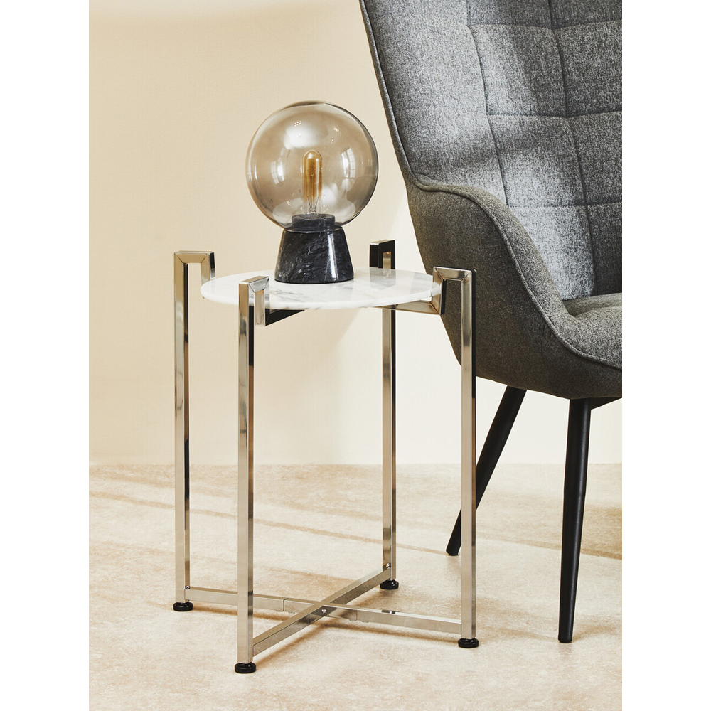 Premier Housewares White Marble Side Table with Chrome Base Image 6