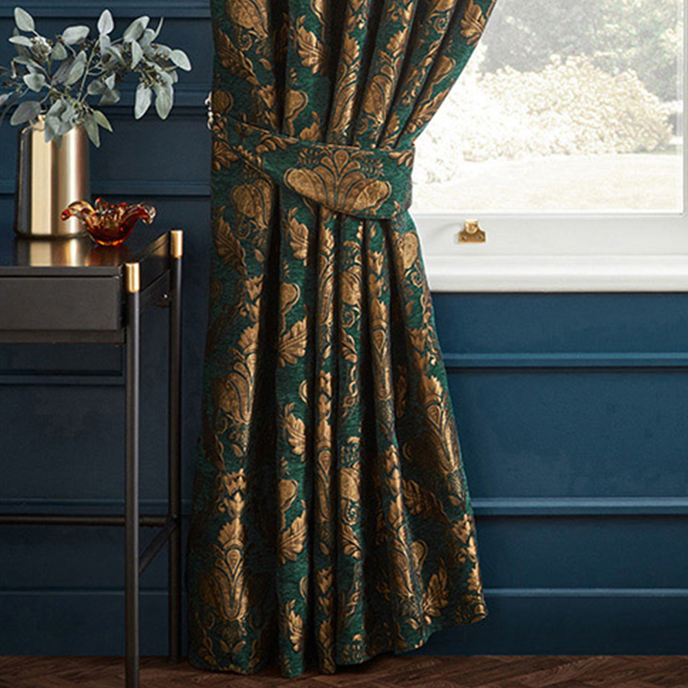 Paoletti Shiraz Emerald Floral Jacquard Pencil Pleat Curtain 229 x 229 Image 3