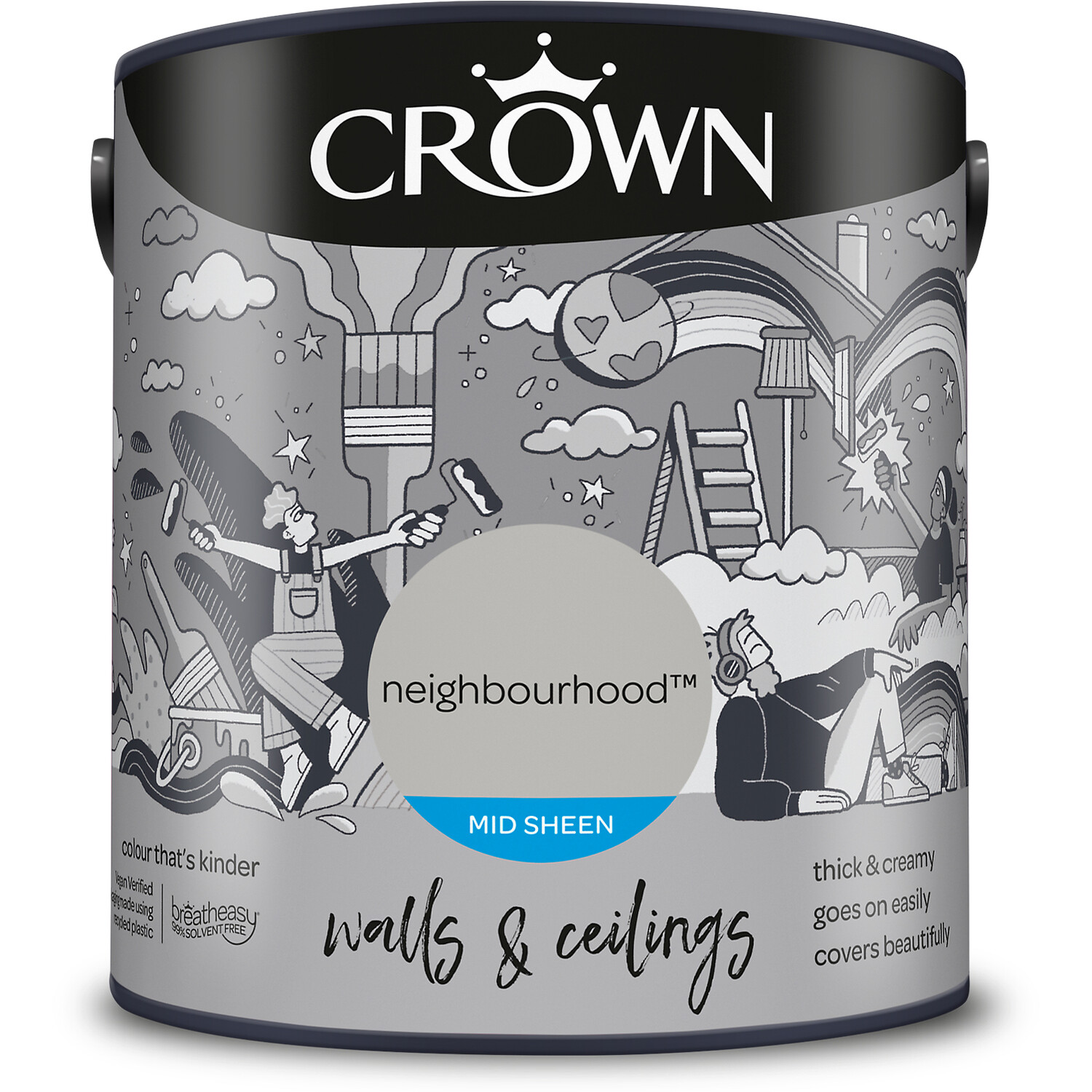 Crown Walls & Ceilings Neighbourhood Mid Sheen Emulsion Paint 2.5L Image 2