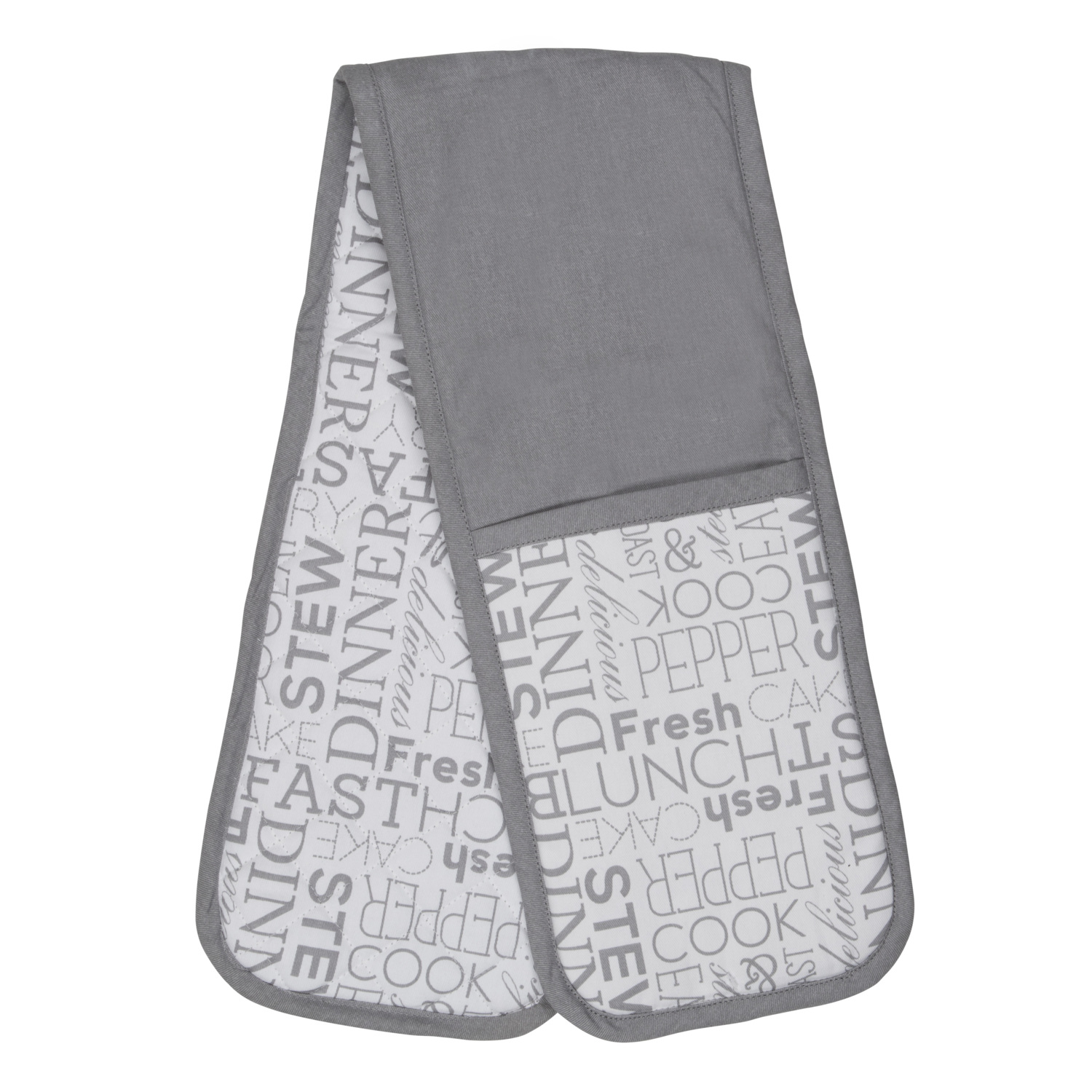 Text Double Oven Glove - Grey Image