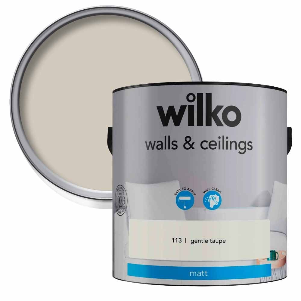 Wilko Walls & Ceilings Gentle Taupe Matt Emulsion Paint 2.5L Image 1