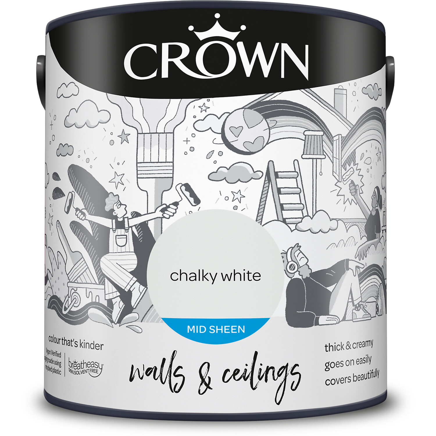 Crown Walls & Ceilings Chalky White Mid Sheen Emulsion Paint 2.5L Image 2