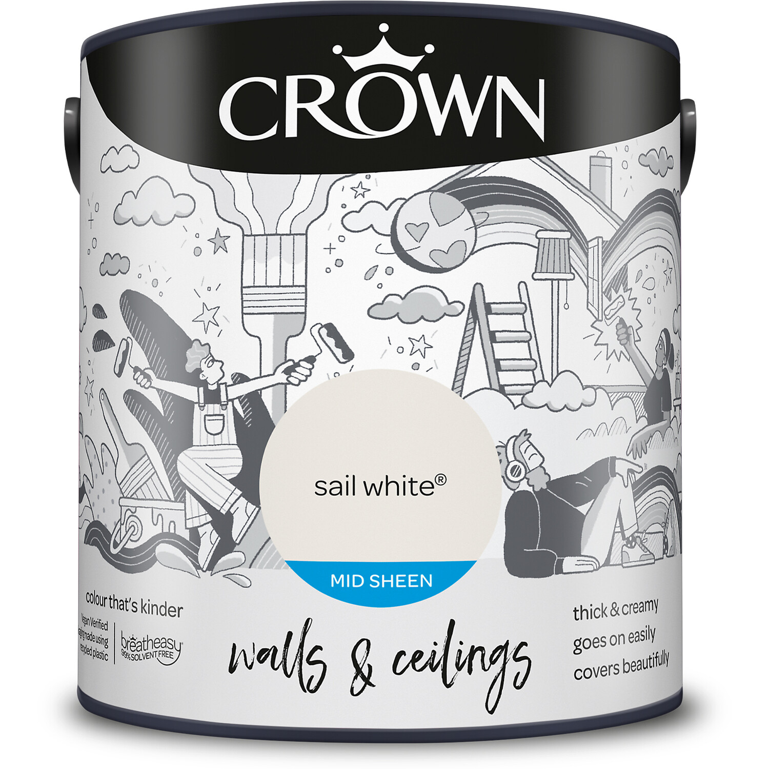 Crown Walls & Ceilings Sail White Mid Sheen Emulsion Paint 2.5L Image 2