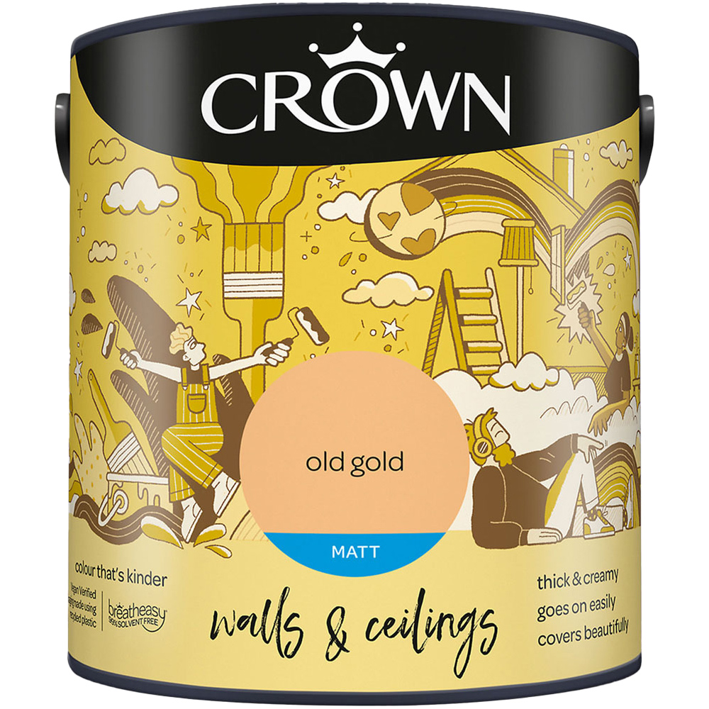 Crown Breatheasy Walls & Ceilings Old Gold Matt Emulsion Paint 2.5L Image 2