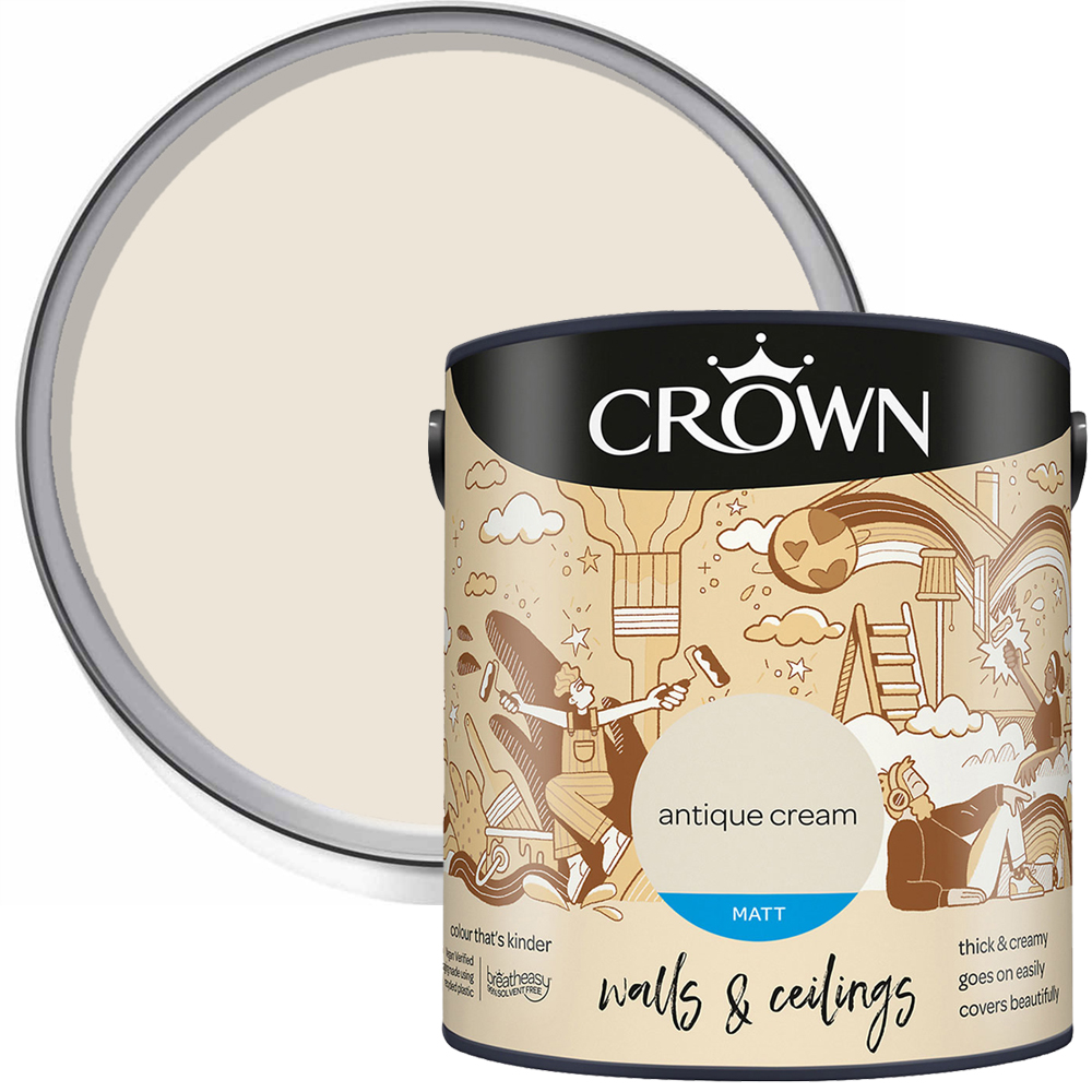 Crown Breatheasy Walls & Ceilings Antique Cream Matt Emulsion Paint 2.5L Image 1