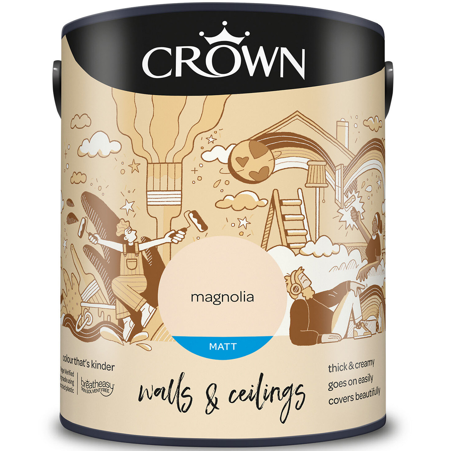 Crown Walls & Ceilings Magnolia Matt Emulsion Paint 5L Image 2