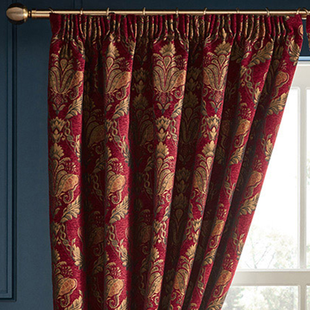 Paoletti Shiraz Burgundy and Brown Floral Jacquard Pencil Pleat Curtain 229 x 229cm Image 2