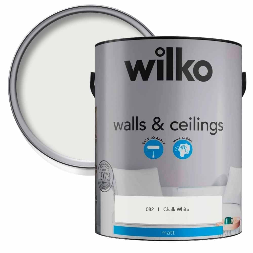 Wilko Walls & Ceilings Chalk White Matt Emulsion Paint 5L Image 1