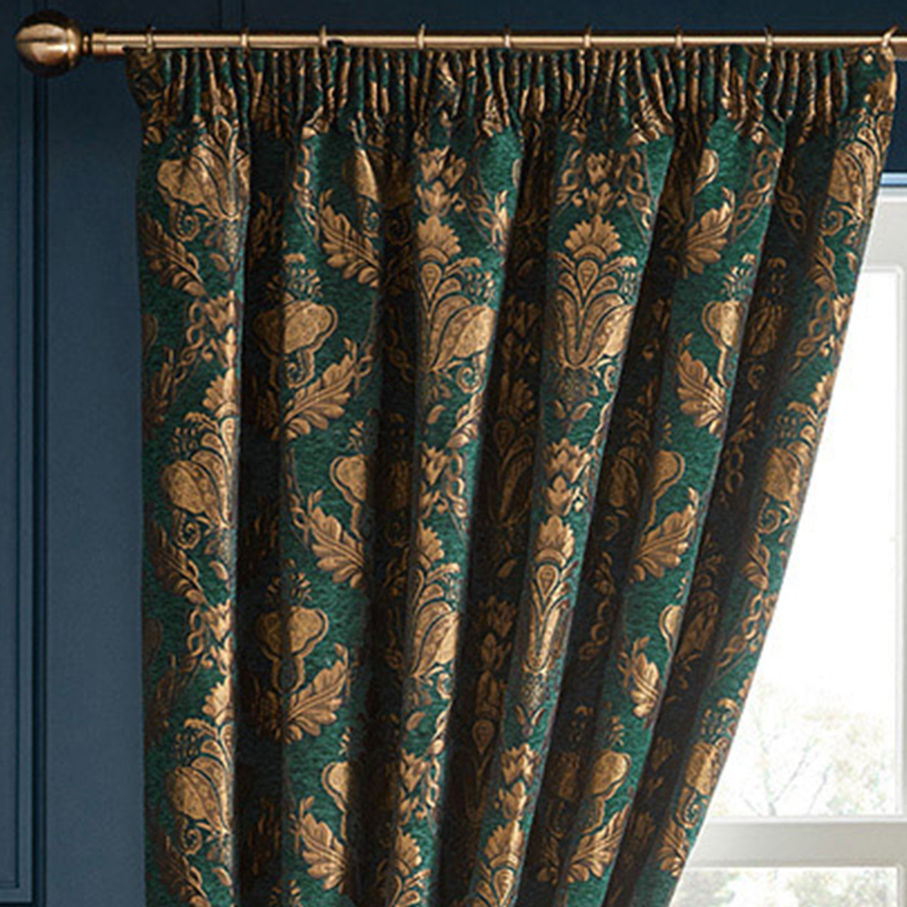 Paoletti Shiraz Emerald Floral Jacquard Pencil Pleat Curtain 229 x 229 Image 2