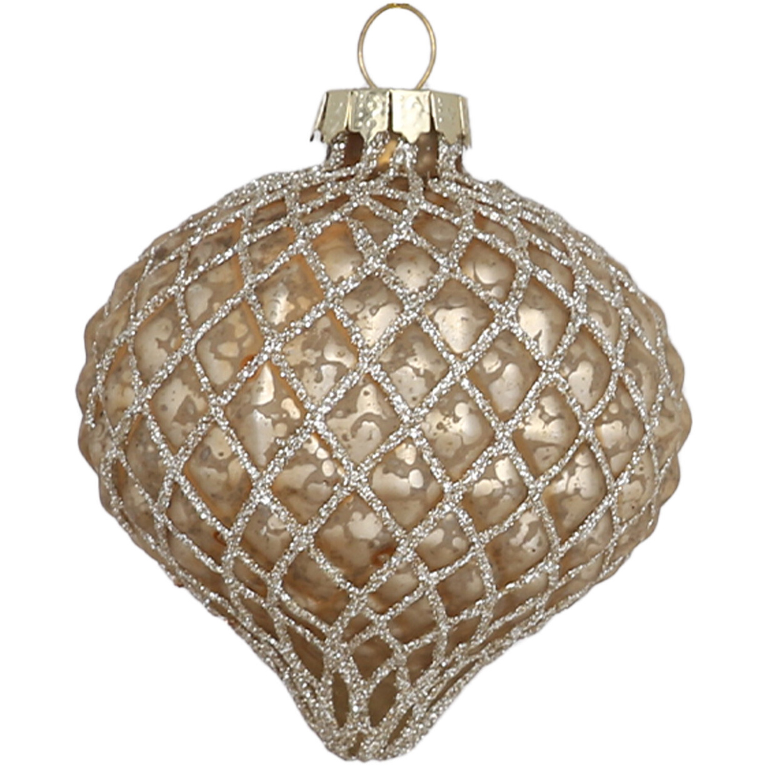 Decadent Champagne Bronze Glitter Glass Onion Bauble Single Ornament Image