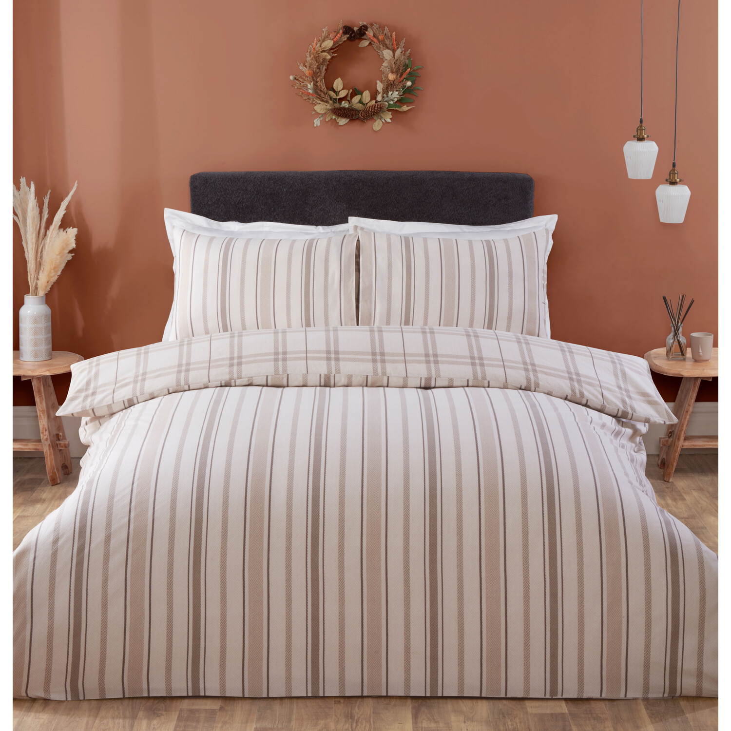 Fall Autumn Single Brown Check Duvet Cover and Pillowcase Set Image 3