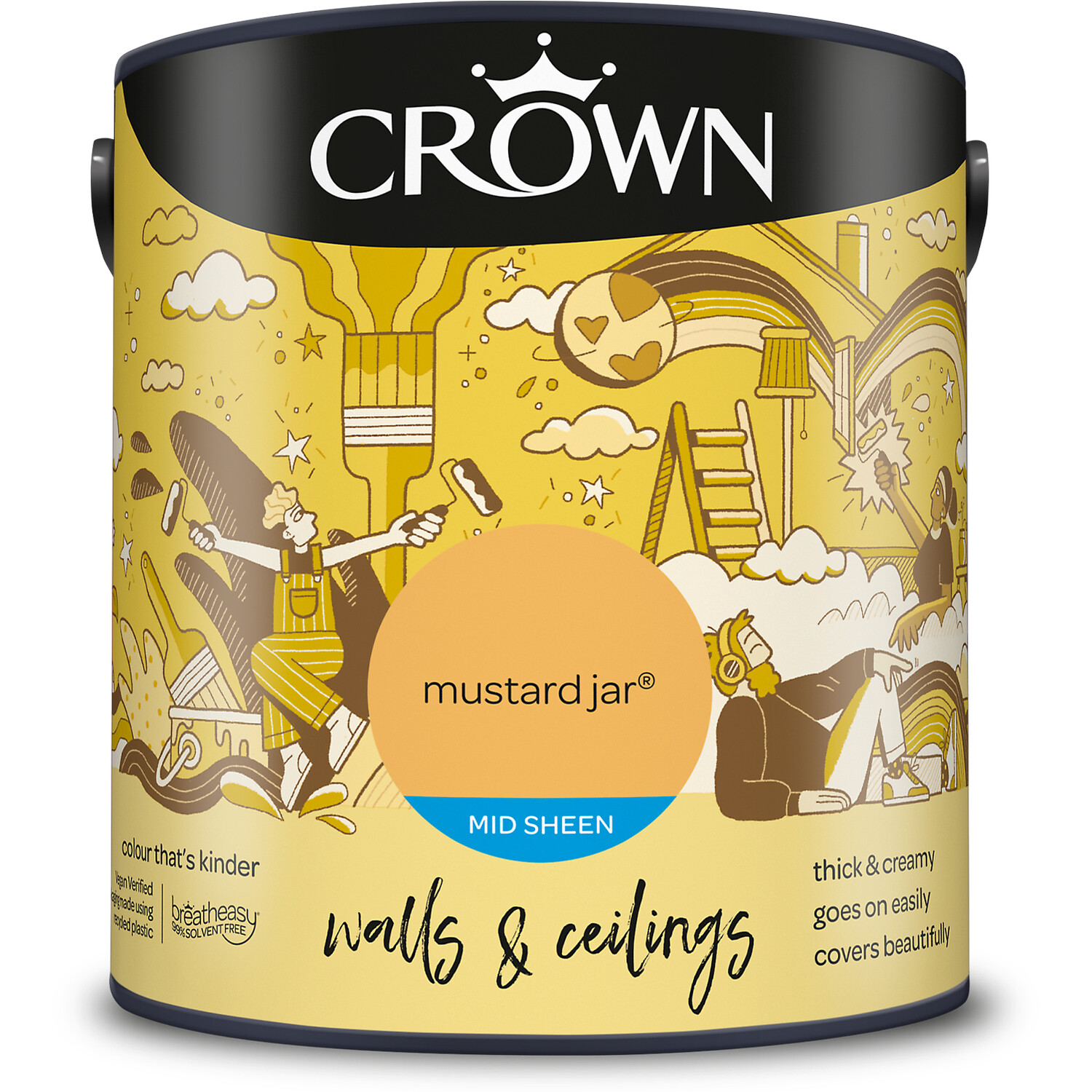 Crown Walls & Ceilings Mustard Jar Mid Sheen Emulsion Paint 2.5L Image 2