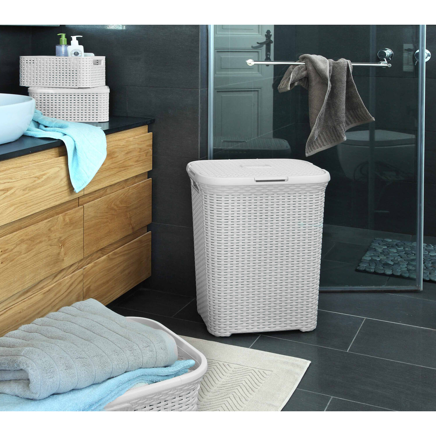 Curver 60L Grey Laundry Basket Image 2