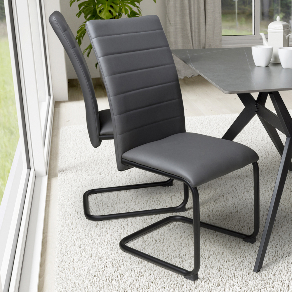 Carlisle Set of 4 Grey Leather Effect Dining Chair Image 1