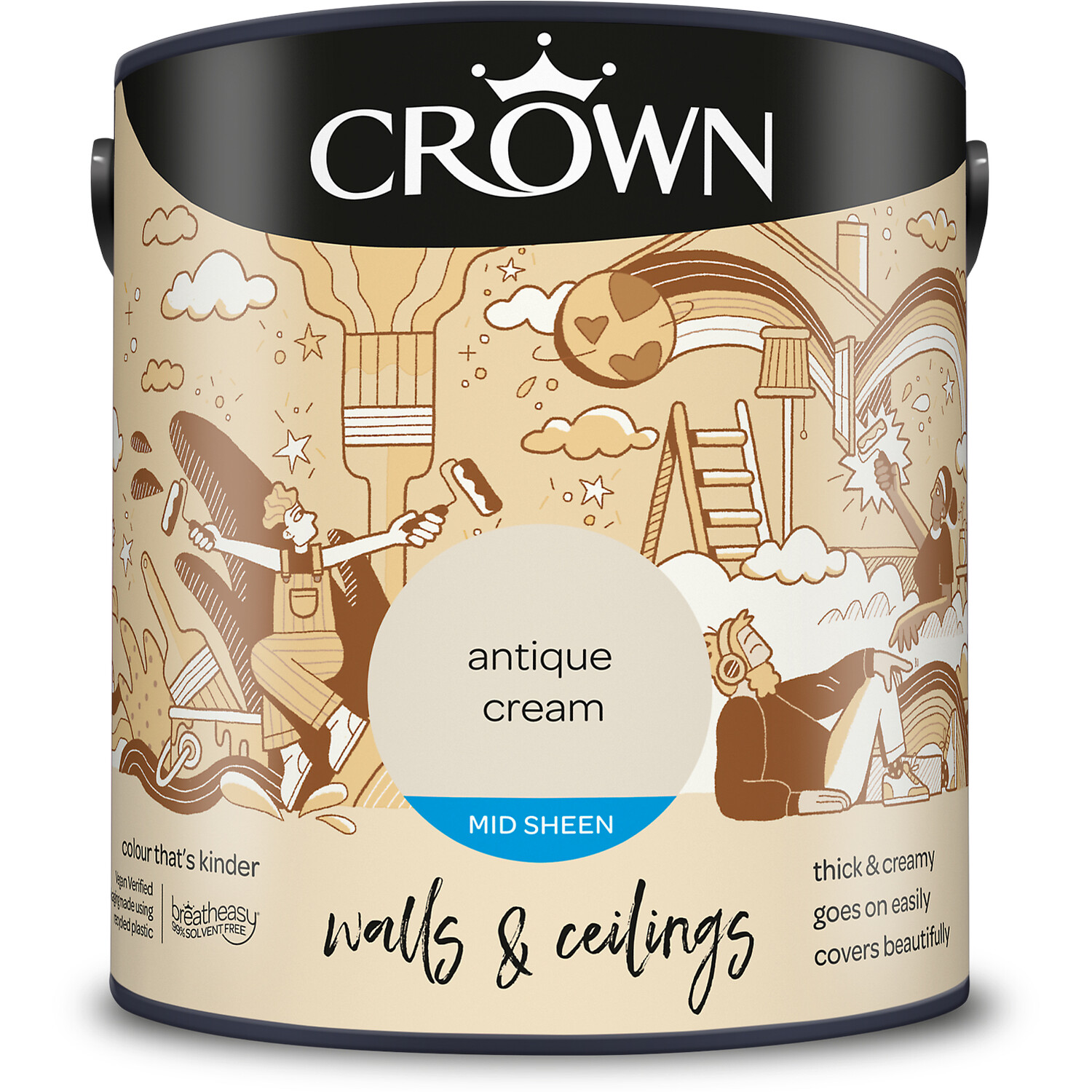 Crown Walls & Ceilings Antique Cream Mid Sheen Emulsion Paint 2.5L Image 2