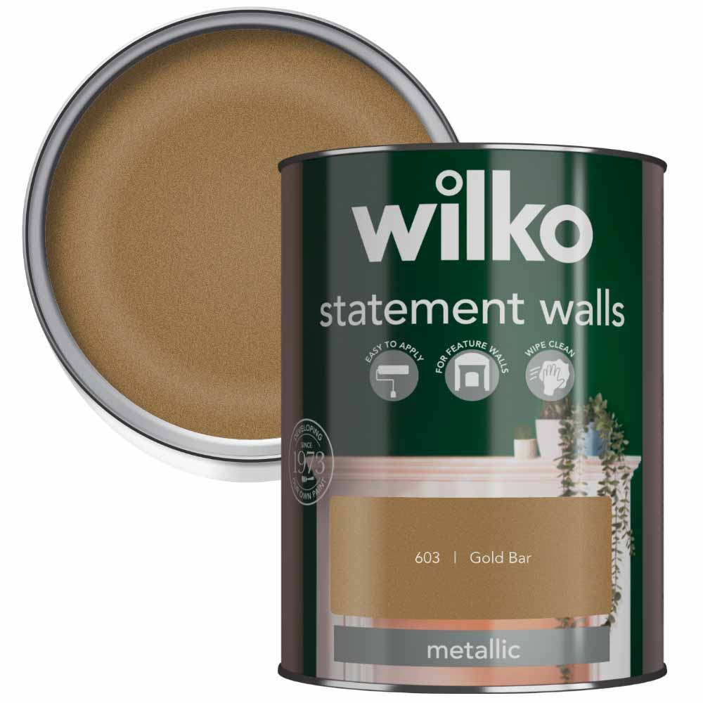 Wilko Statement Walls Gold Bar Metallic Emulsion Paint 1.25L Image 1