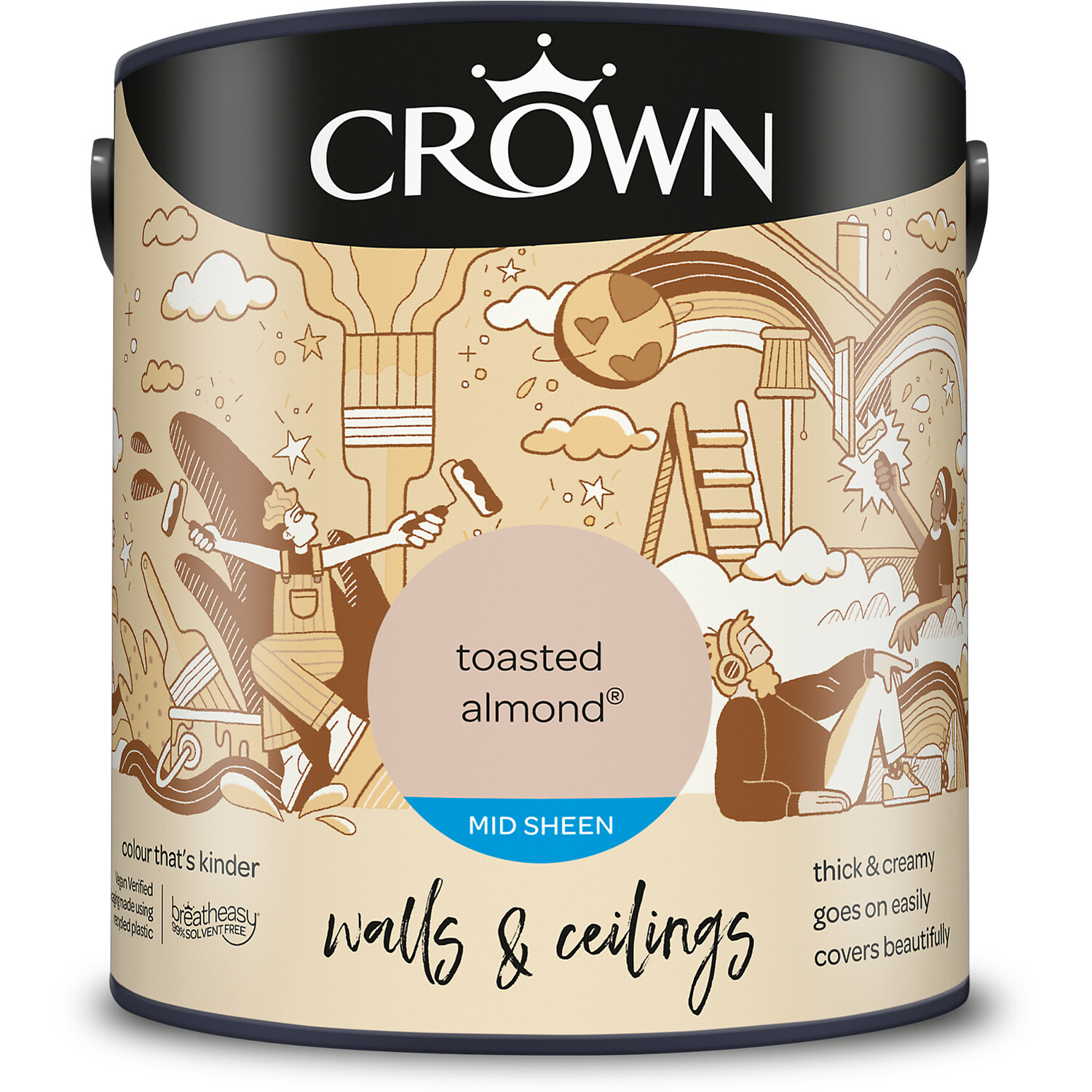 Crown Walls & Ceilings Toasted Almond Mid Sheen Emulsion Paint 2.5L Image 2