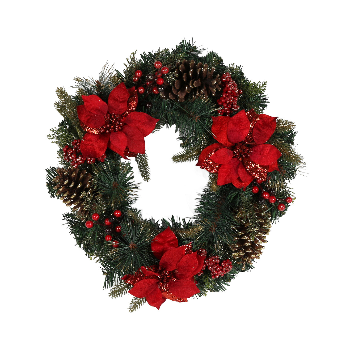 Glitter Poinsettia and Pinecone Christmas Wreath Image