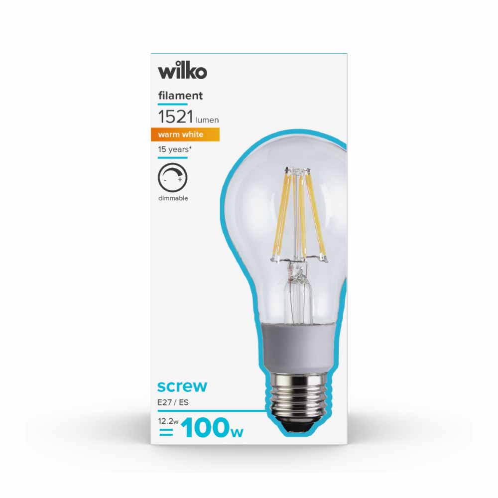 Wilko 1 pack Screw E27/ES 1521lm LED Filament Standard Bulb Dimmable Image 2