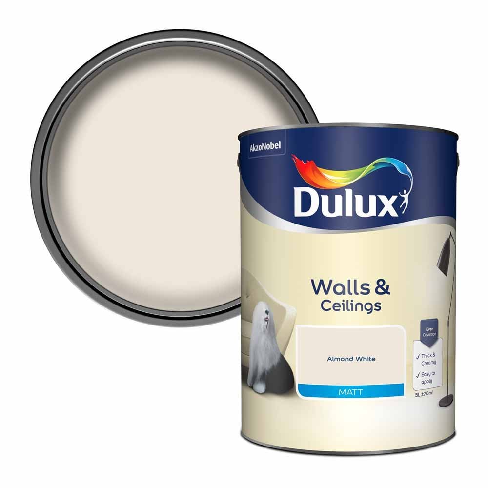 Dulux Walls & Ceilings Almond White Matt Emulsion Paint 5L Image 1