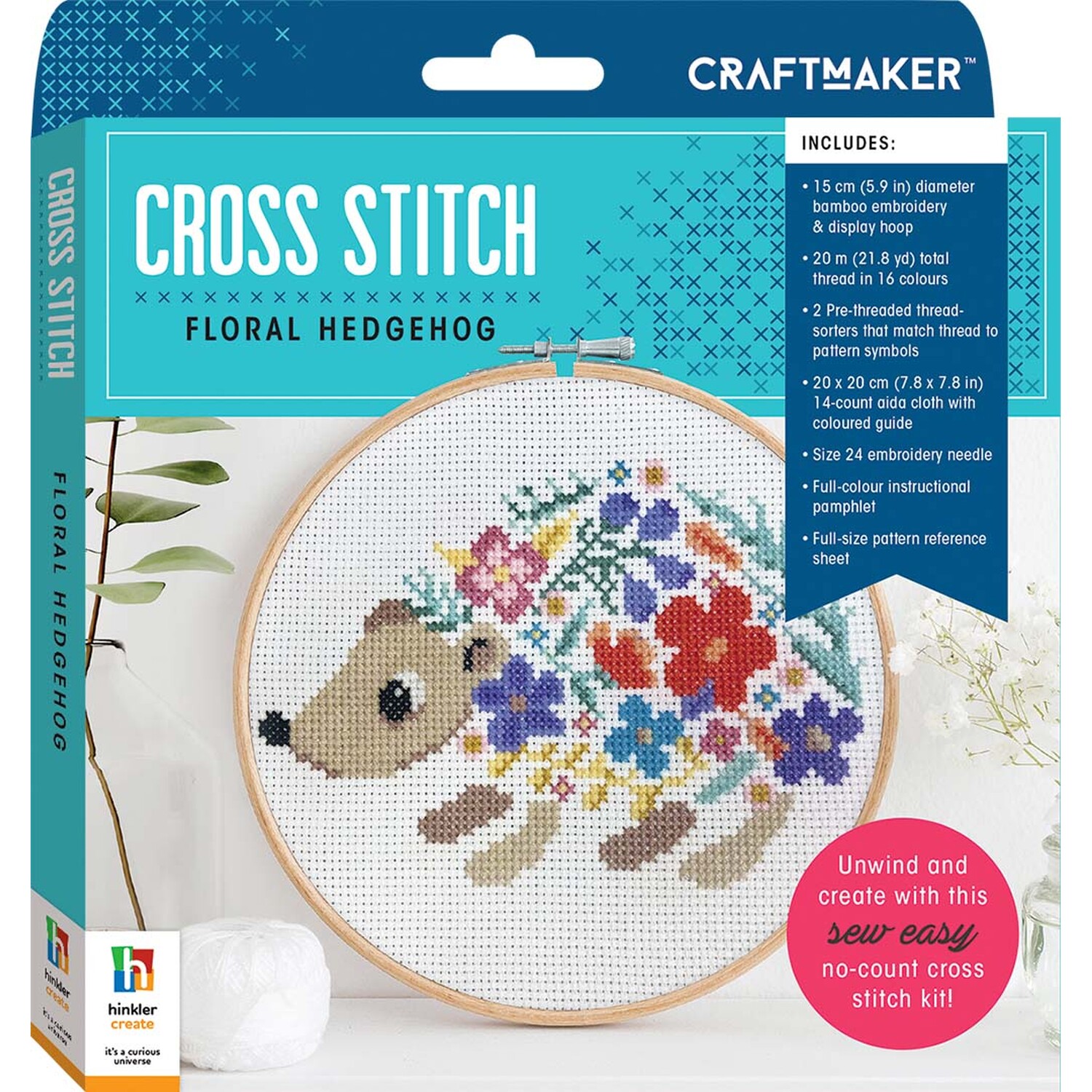 Hinkler Craftmaker Floral Hedgehog Cross Stitch Kit Image