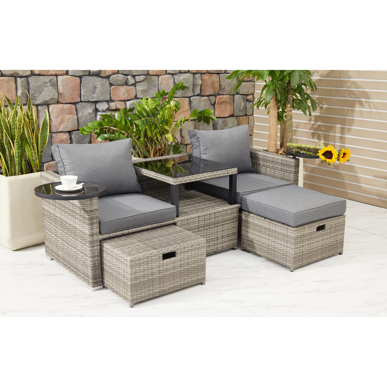 Malay Deluxe Malay New Hampshire 2 Seater Natural Transformer Patio Set Image 12
