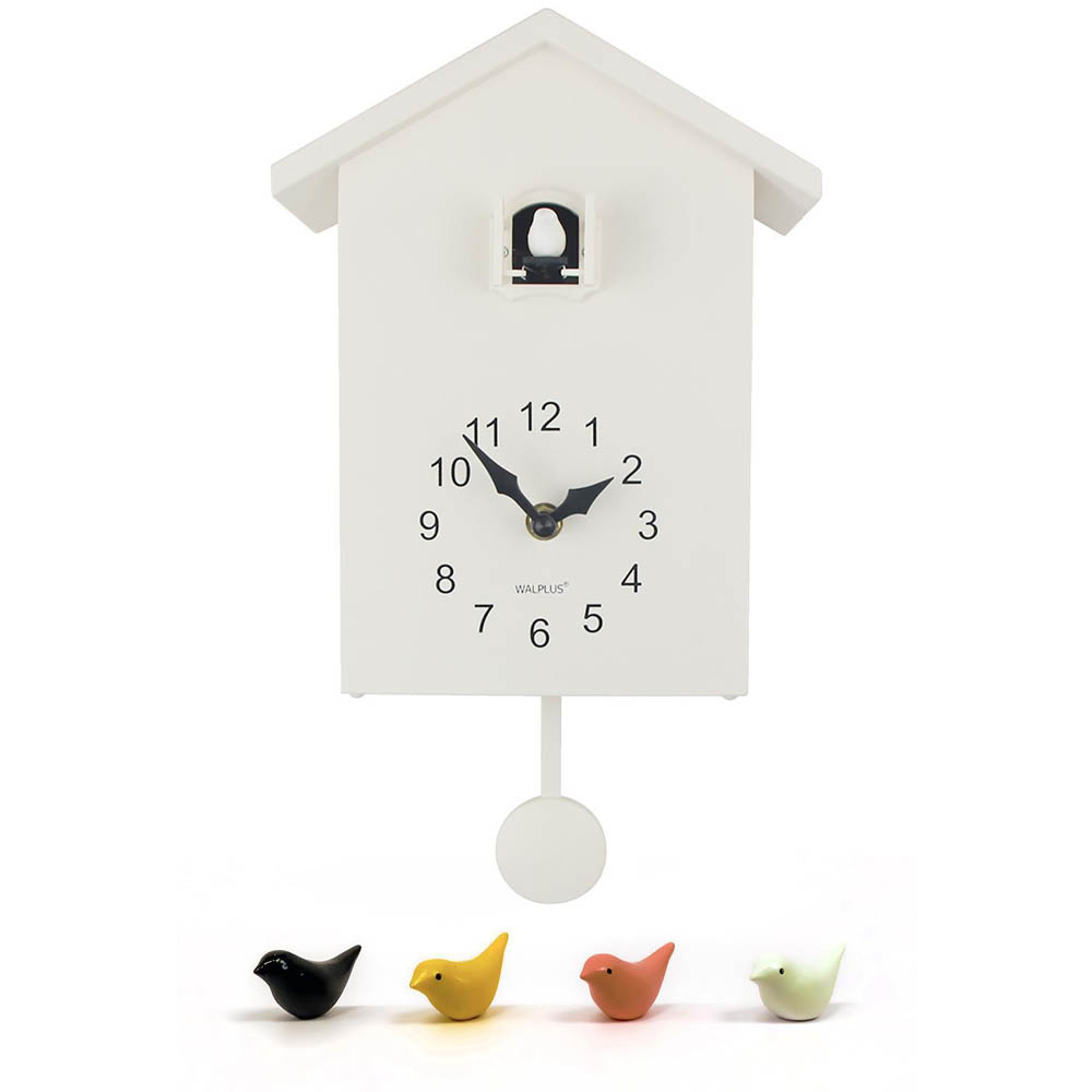 WALPLUS White Cuckoo Window Clock with Removable Pendulum 25 x 20cm Image 1