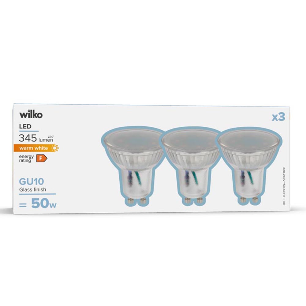 Wilko 3 pack GU10 345lm LED Glass Light Bulb Non Dimmable Image 1