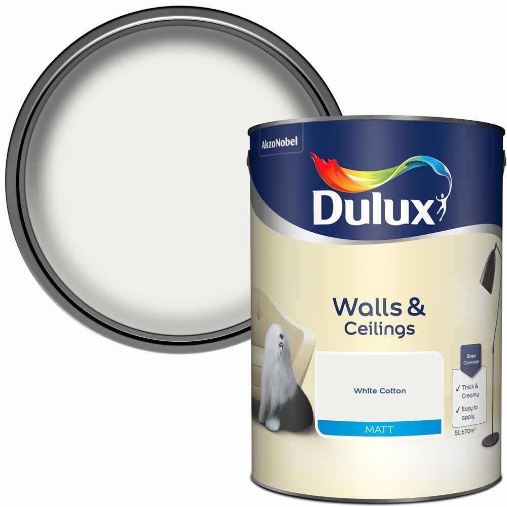 Dulux Wall & Ceilings White Cotton Matt Emulsion Paint 5L Image 1