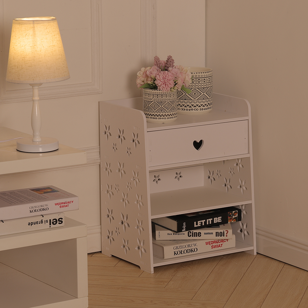 Living and Home Single Drawer White Hollow Carved Pattern Bedside Table Image 5