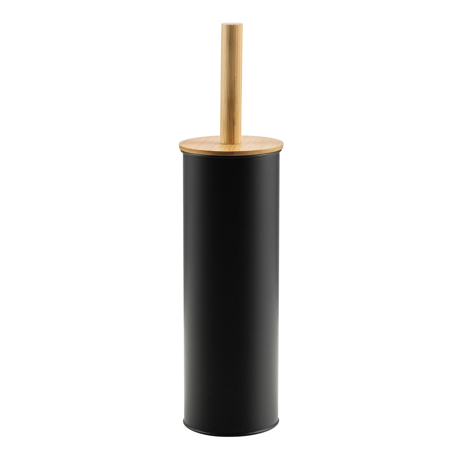Bamboo Lid Toilet Brush Holder - Black Image