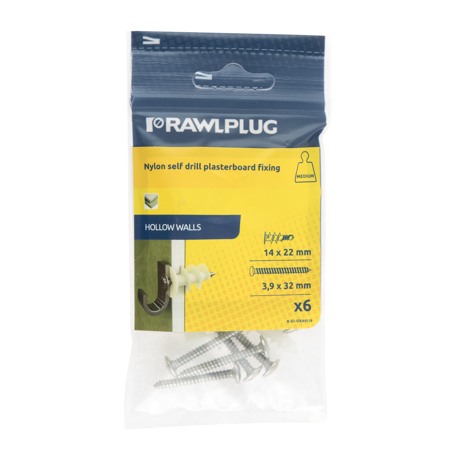Rawlplug 14 x 22mm Nylon Self Drive Plasterboard Fixings 6 Pack Image