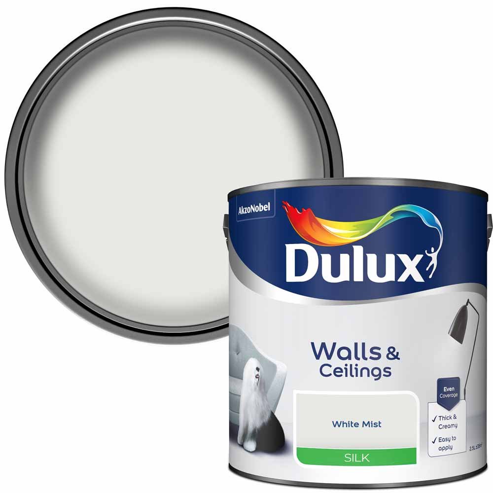 Dulux Walls & Ceilings White Mist Silk Emulsion Paint 2.5L Image 1