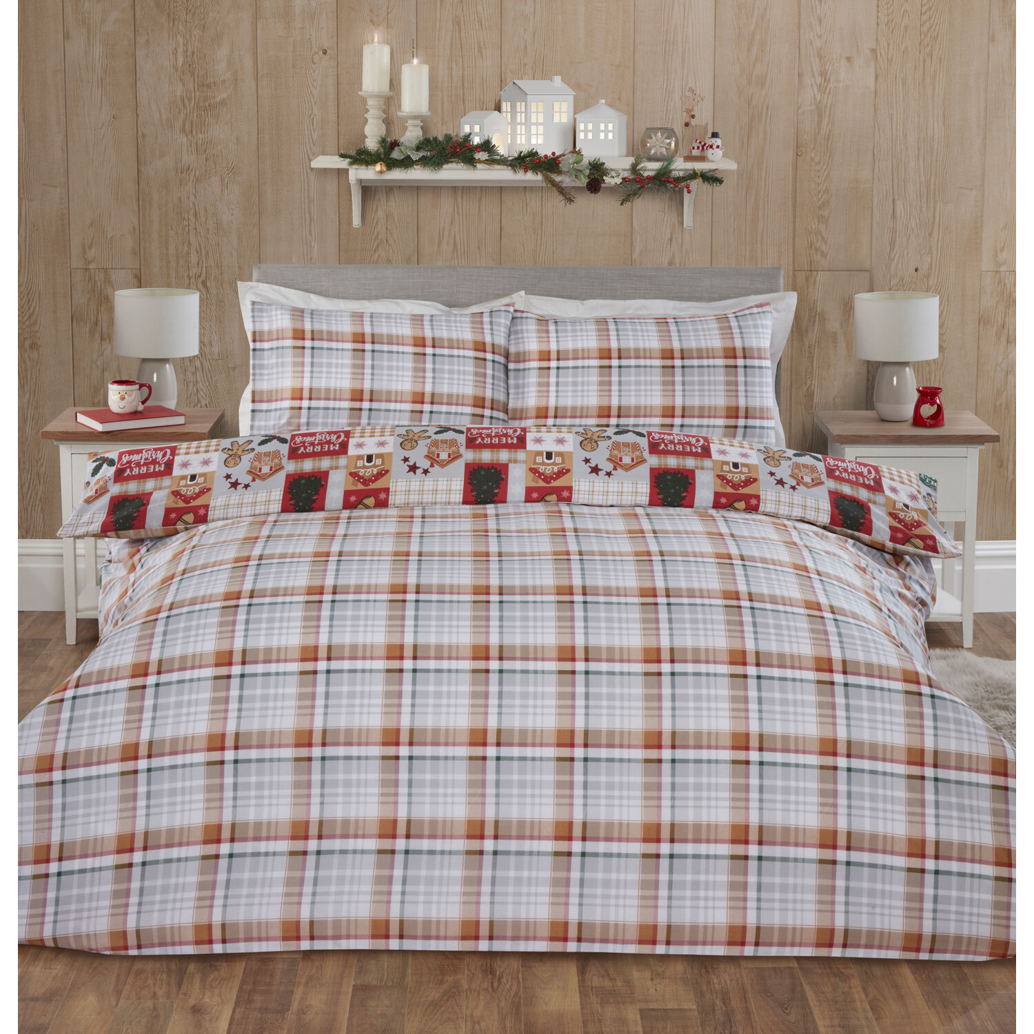 Gingerbread Patchwork Duvet Cover and Pillowcase Set - Red / Double Image 2