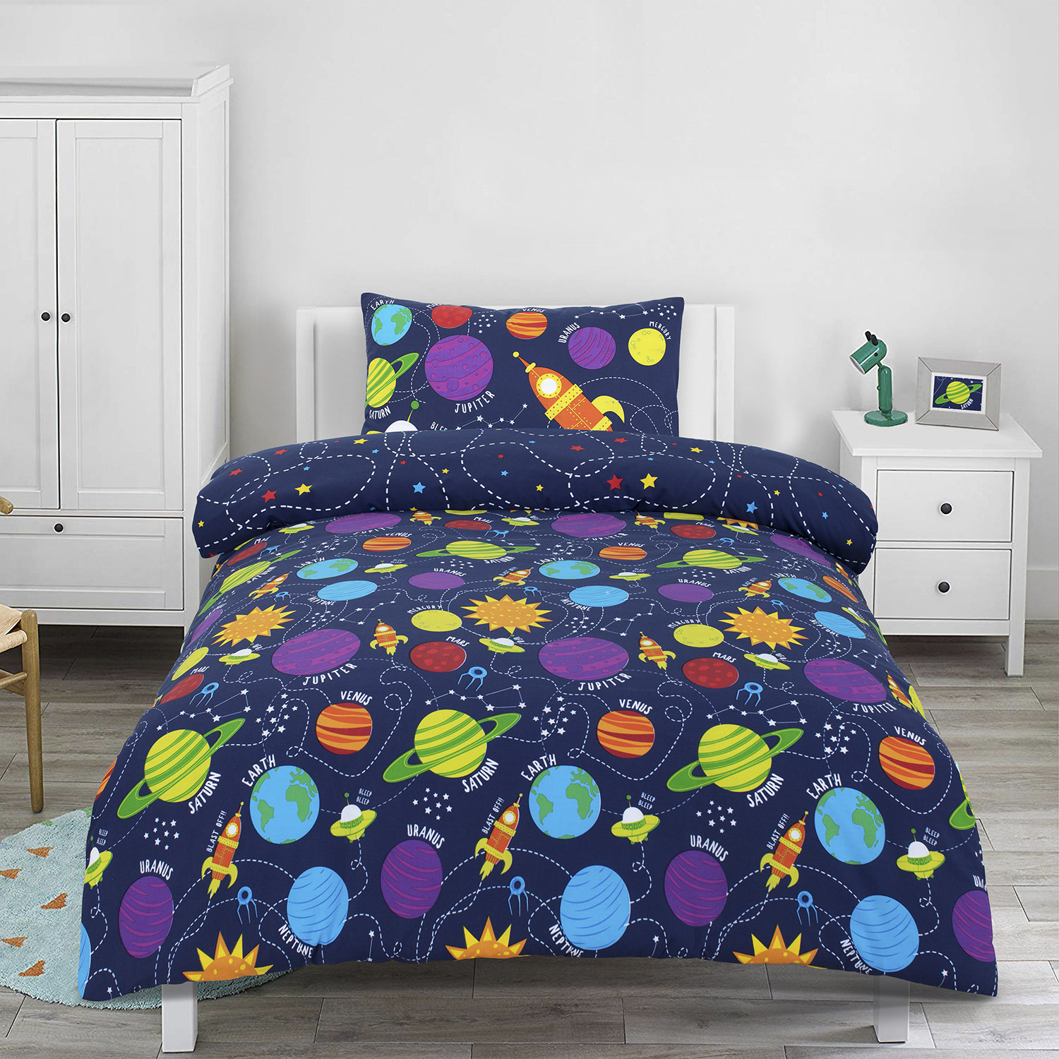 Sleep in Space Single Glow In The Dark Duvet Cover and Pillowcase Set Image 2