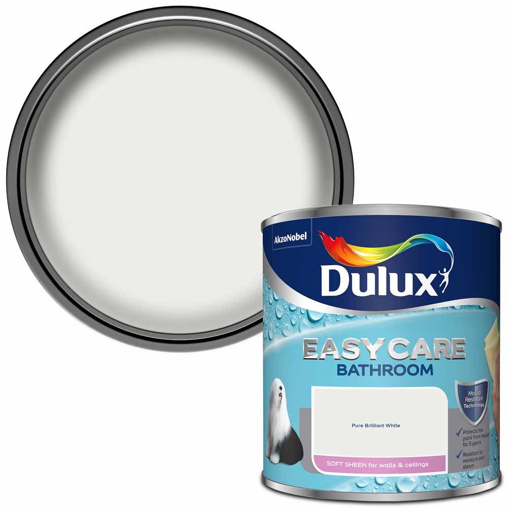 Dulux Bathroom Pure Brilliant White Soft Sheen Emulsion Paint 1L Image 1