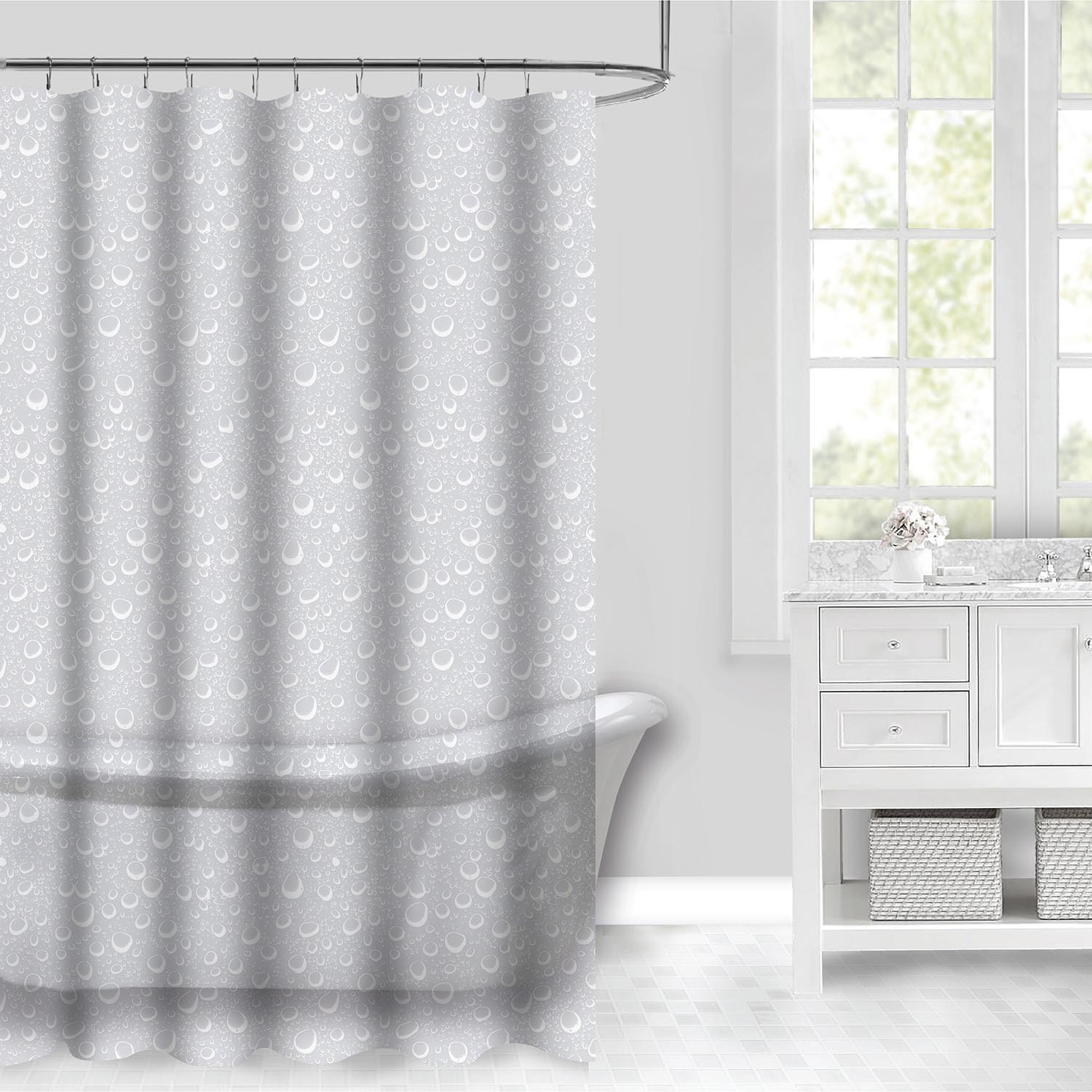 AURA Bathroom Grey Bubbles Shower Curtain 180 x 180cm Image 1