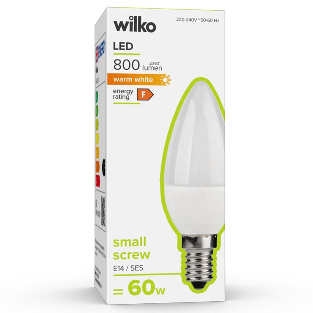 Wilko 1 pack Small Screw E14/SES LED 800lm Candle Light Bulb Image 1