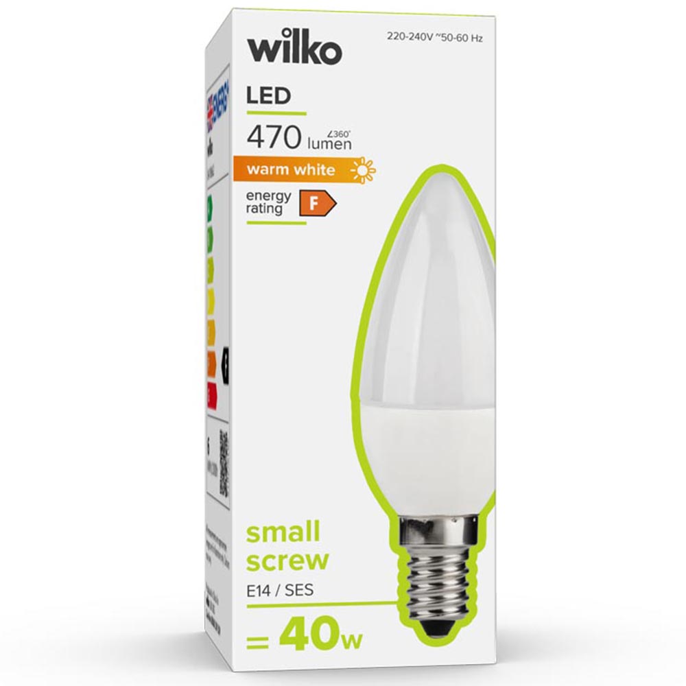 Wilko 1 Pack Small Screw E14/SES LED 470 Lumens Candle Light Bulb Image 1