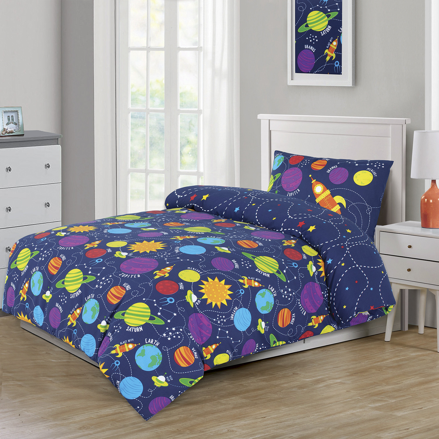 Sleep in Space Single Glow In The Dark Duvet Cover and Pillowcase Set Image 1