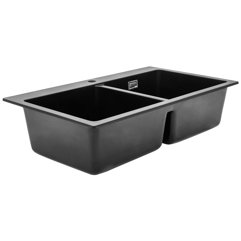 Living and Home Black Double Undermount Kitchen Sink Bowl 83.5 x 49cm Image 1