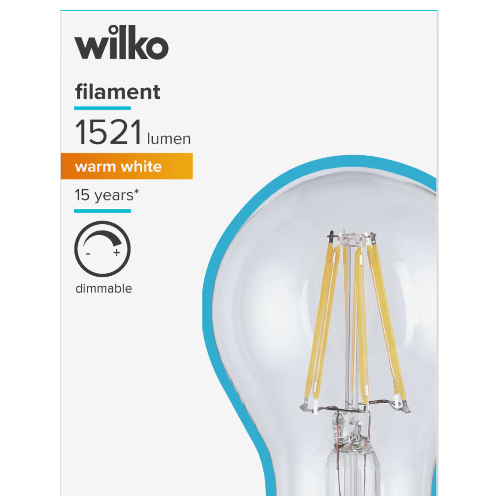Wilko 1 pack Screw E27/ES 1521lm LED Filament Standard Bulb Dimmable Image 5